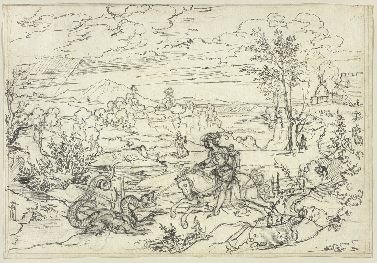 Landschaft mit Sankt Georg und dem Drachen und dem Monte Soratte von Joseph Anton Koch