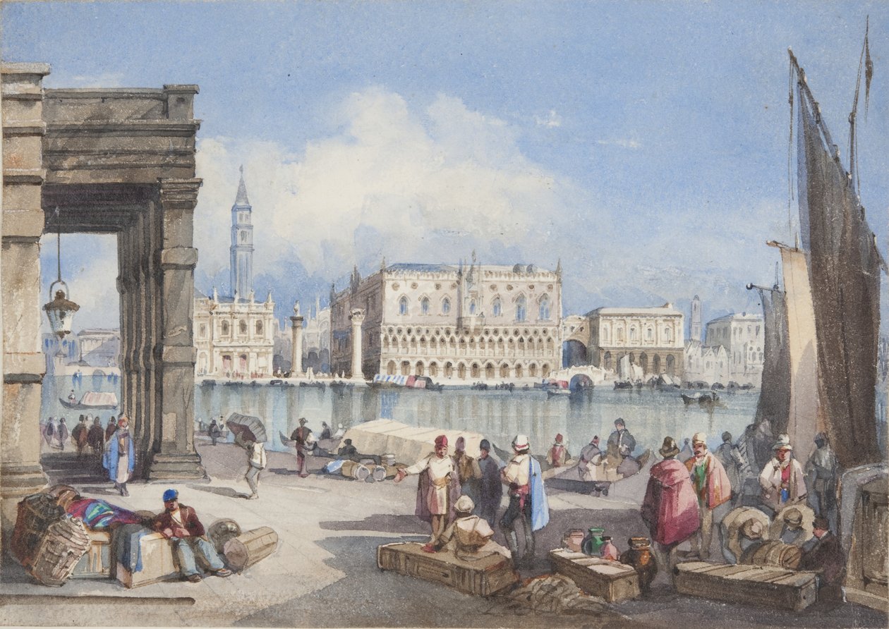 "Venedig", eingeklebt auf die Titelseite von Thomas Moodys Tagebuch einer Reise durch die Schweiz und Italien, 1822 von Joseph Axe Sleap