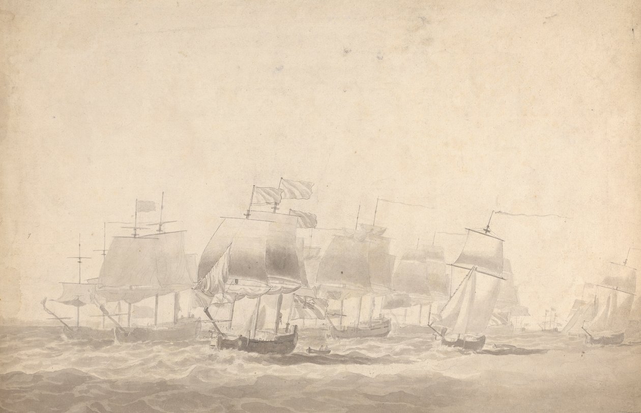 Mehrere Schiffe in Schlachtformation bei schwerer See von Joseph Cartwright