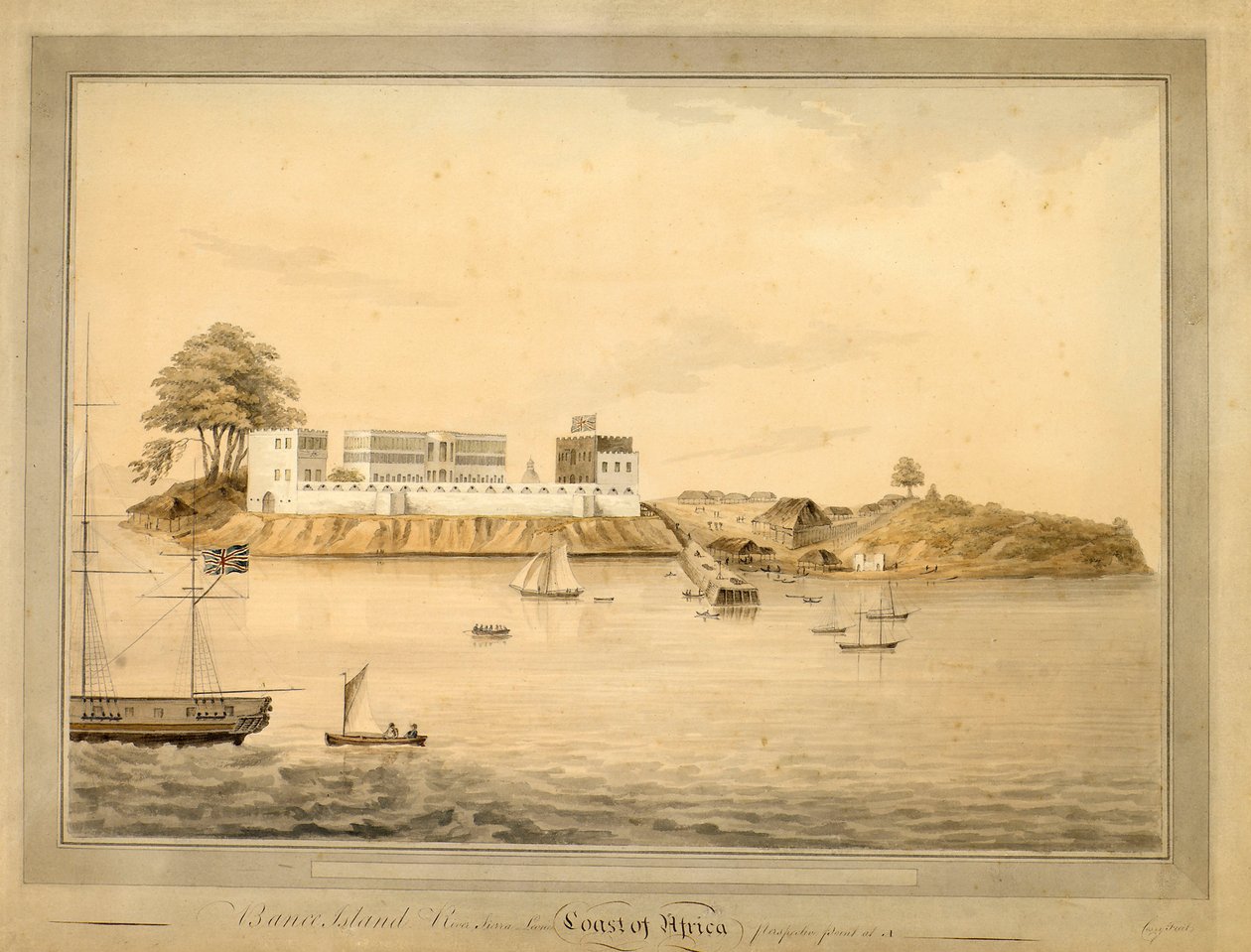 Ansicht von Bance Island, Sierra Leone, Afrika, um 1805 von Joseph Corry