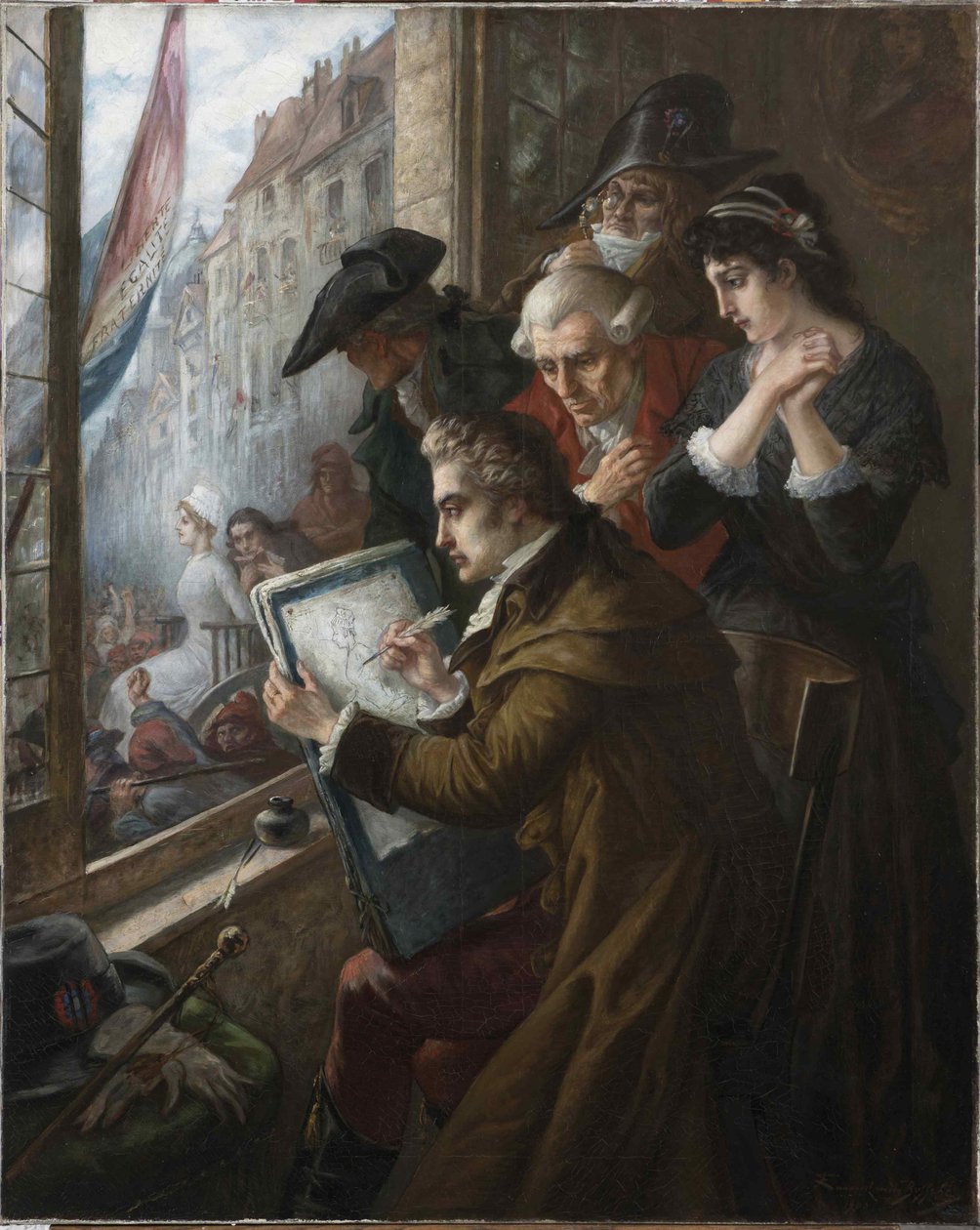 Jacques-Louis David zeichnet Marie-Antoinette auf dem Weg zu ihrer Hinrichtung, 1793, 1900 von Joseph Emanuel Van Den Bussche