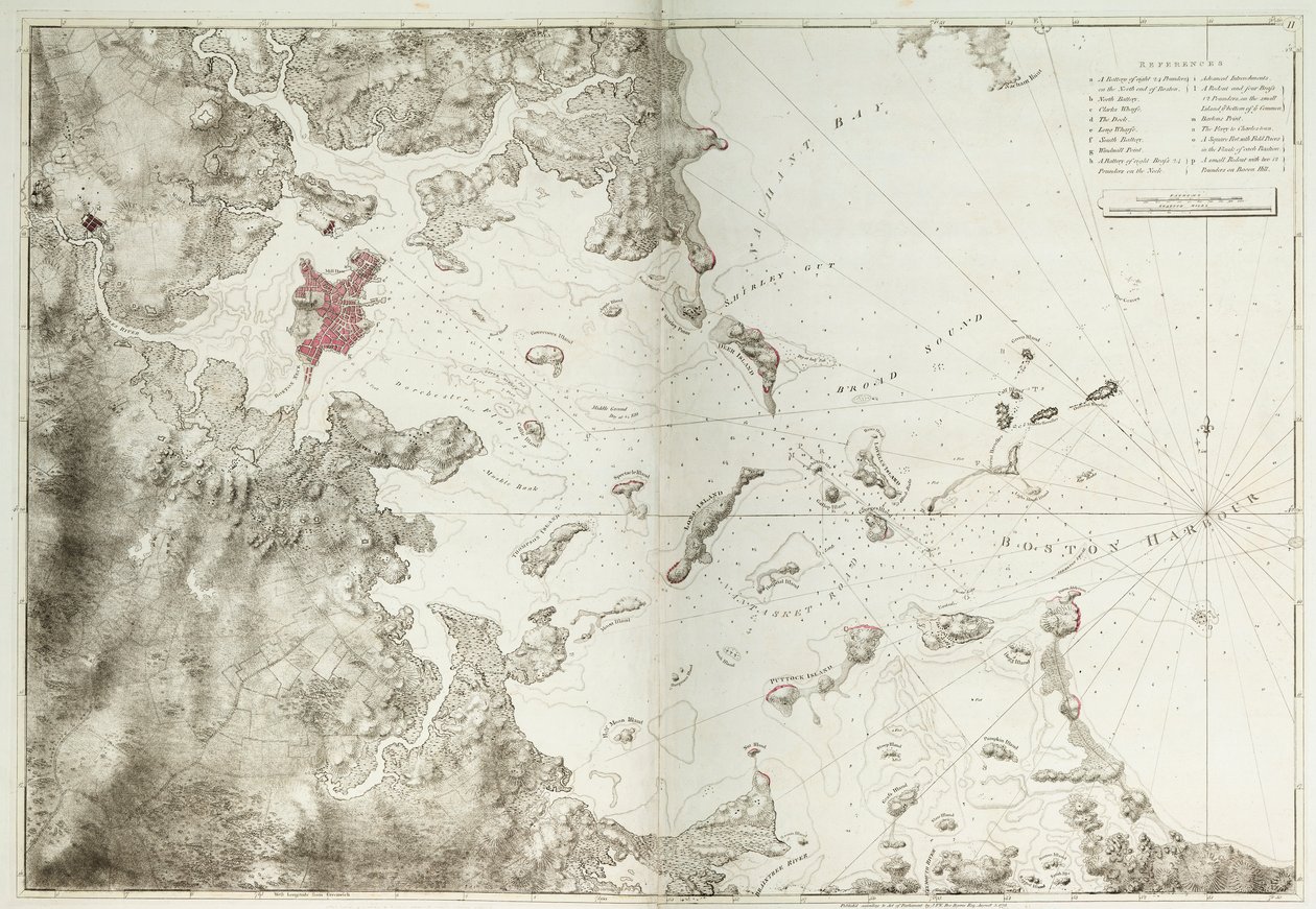 Eine Karte des Hafens von Boston von Joseph Frederick Wallet DesBarres