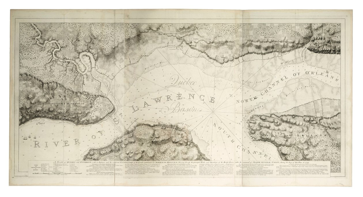 Ein Plan von Quebec und Umgebung mit seinen Verteidigungen, ca. 1781 (farbige Gravur) von Joseph Frederick Wallet DesBarres