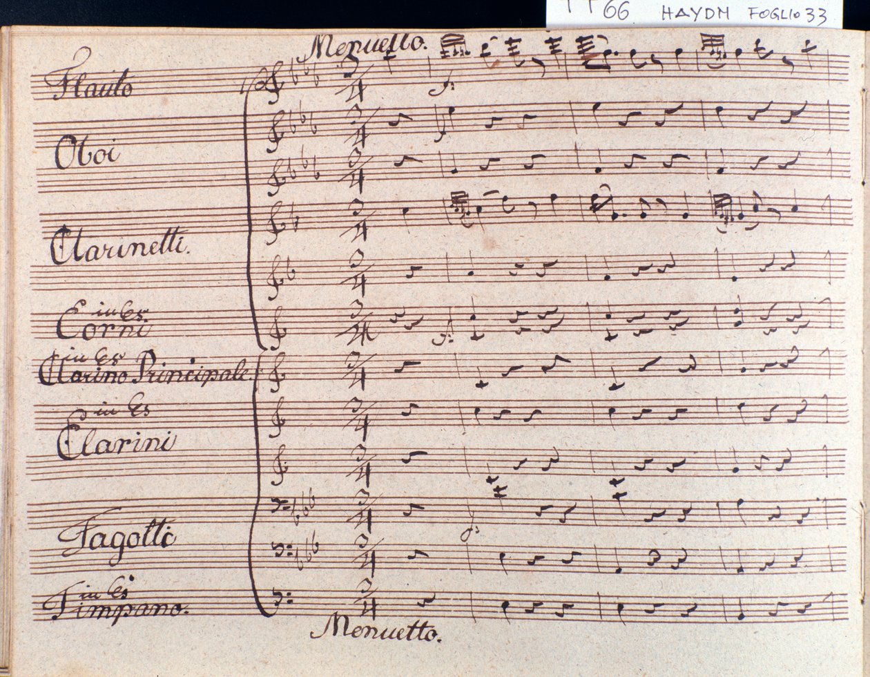 Erste Seite der Partitur des Menuetts in Sinfonie 66 in B-Dur von J. Haydn von Joseph Haydn