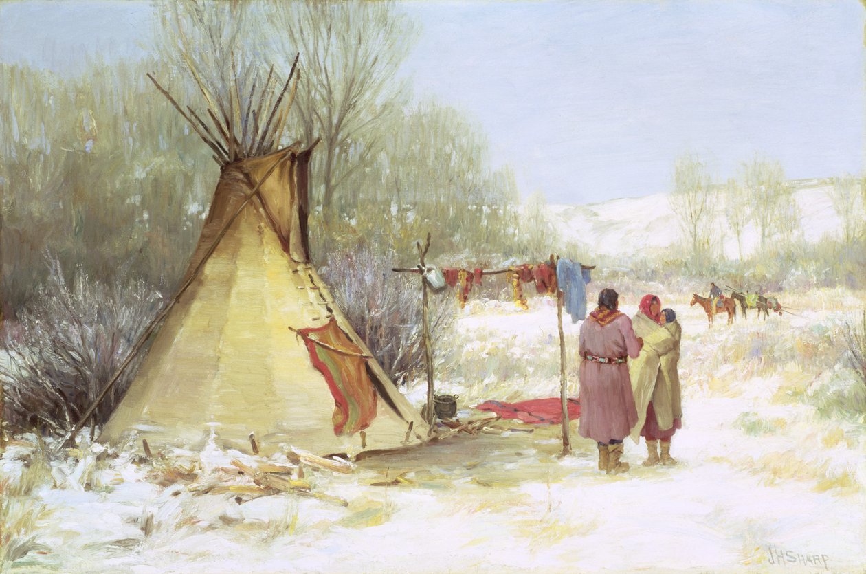 Indianer kehren in ein Winterlager zurück von Joseph Henry Sharp