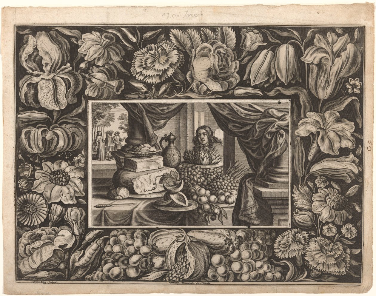 Stillleben mit Käse und Obst mit Ornamentrand von Joseph Kling