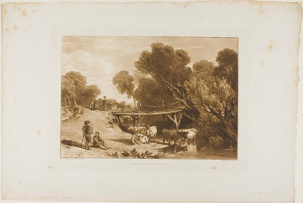 Brücke und Kühe, Platte 2 aus Liber Studiorum von Joseph Mallord William Turner