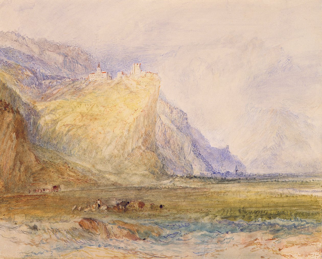 Domleschg-Tal, Blick nach Südosten, Richtung Schloss Ortenstein, ca. 1853 von Joseph Mallord William Turner