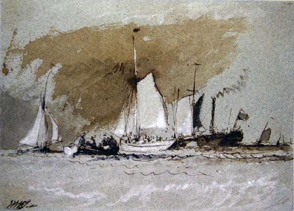 Fischerboote auf See, die einen Dampfer vor Cowes, Isle of Wight, besteigen von Joseph Mallord William Turner