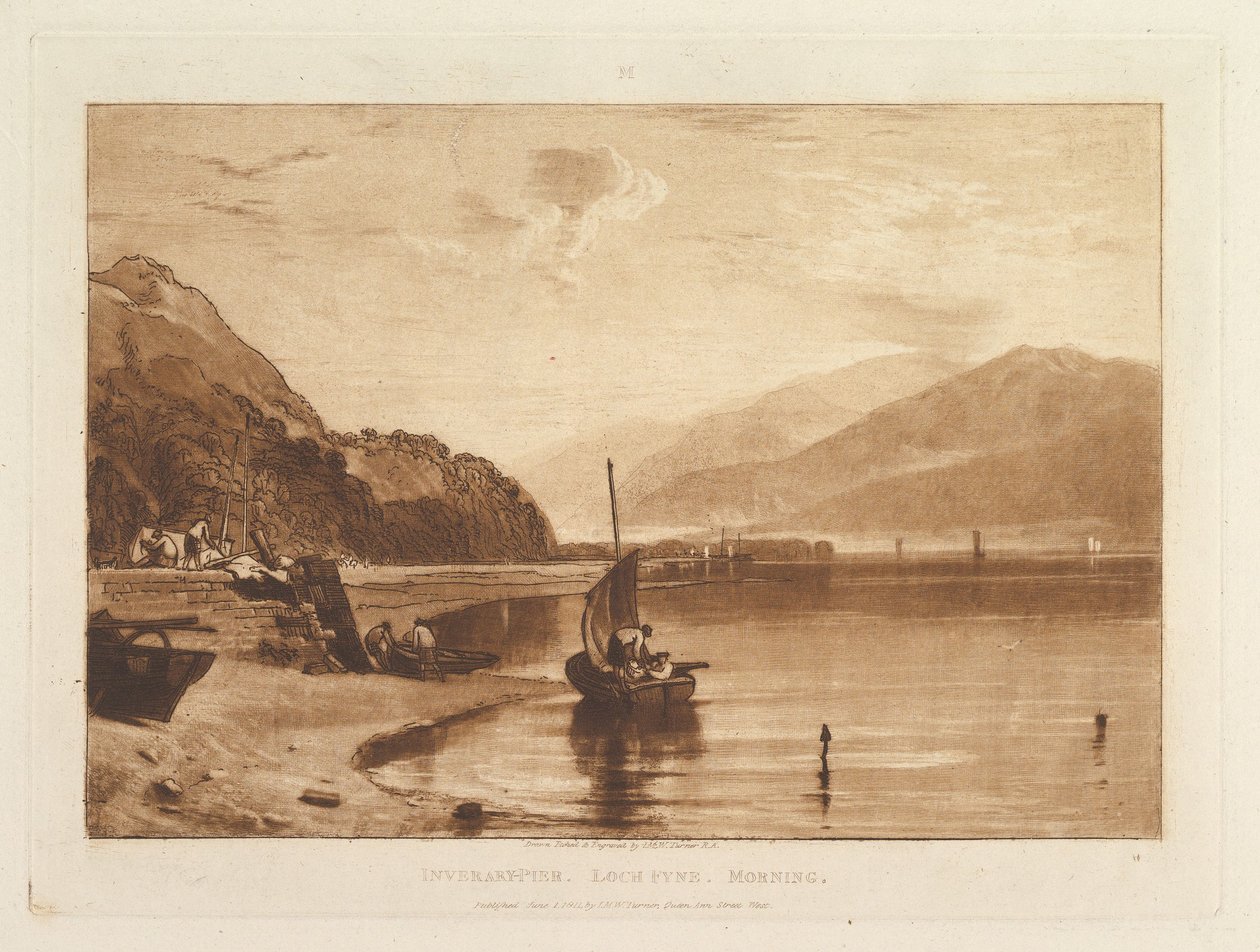Inverary Pier, Loch Fyne, Morgen Liber Studiorum, Teil VII, Tafel 35, 1. Juni 1811 von Joseph Mallord William Turner