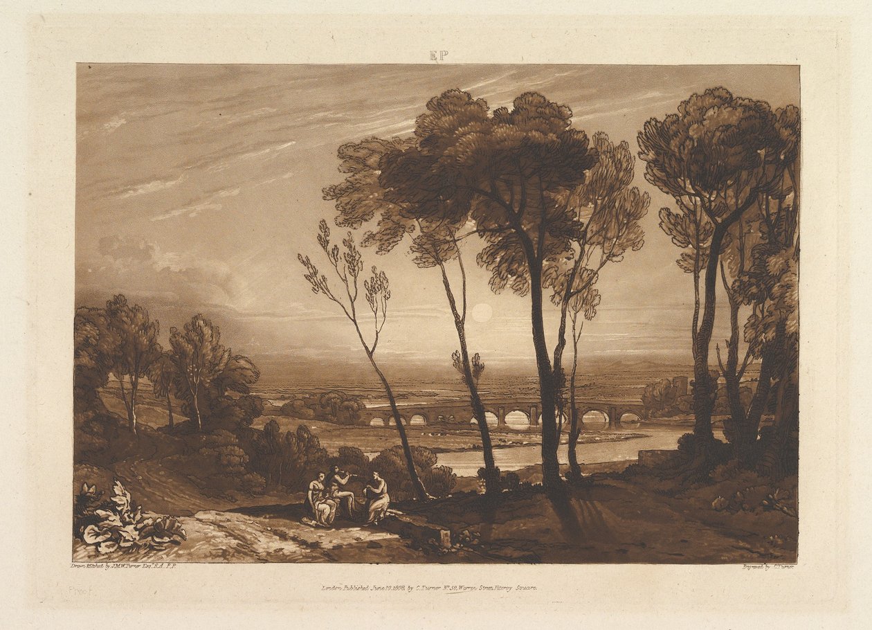 Die Brücke in der mittleren Entfernung (Liber Studiorum, Teil III, Platte 13) von Joseph Mallord William Turner