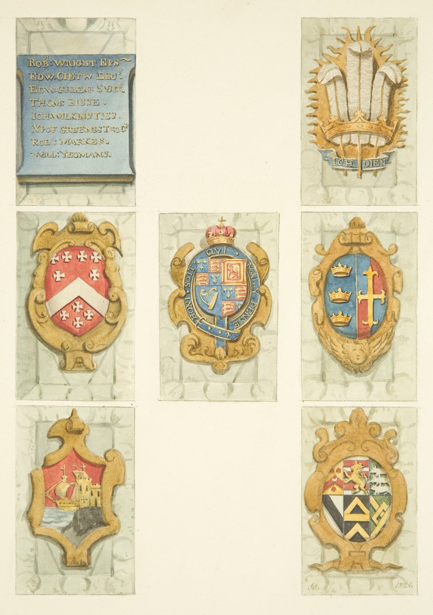 Wappen auf der Steinkanzel der Kathedrale von Bristol von Joseph Manning