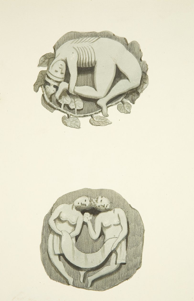 Zwei Gewölbesteine an der Decke beim Betreten der Nordtür der Kathedrale von Bristol von Joseph Manning