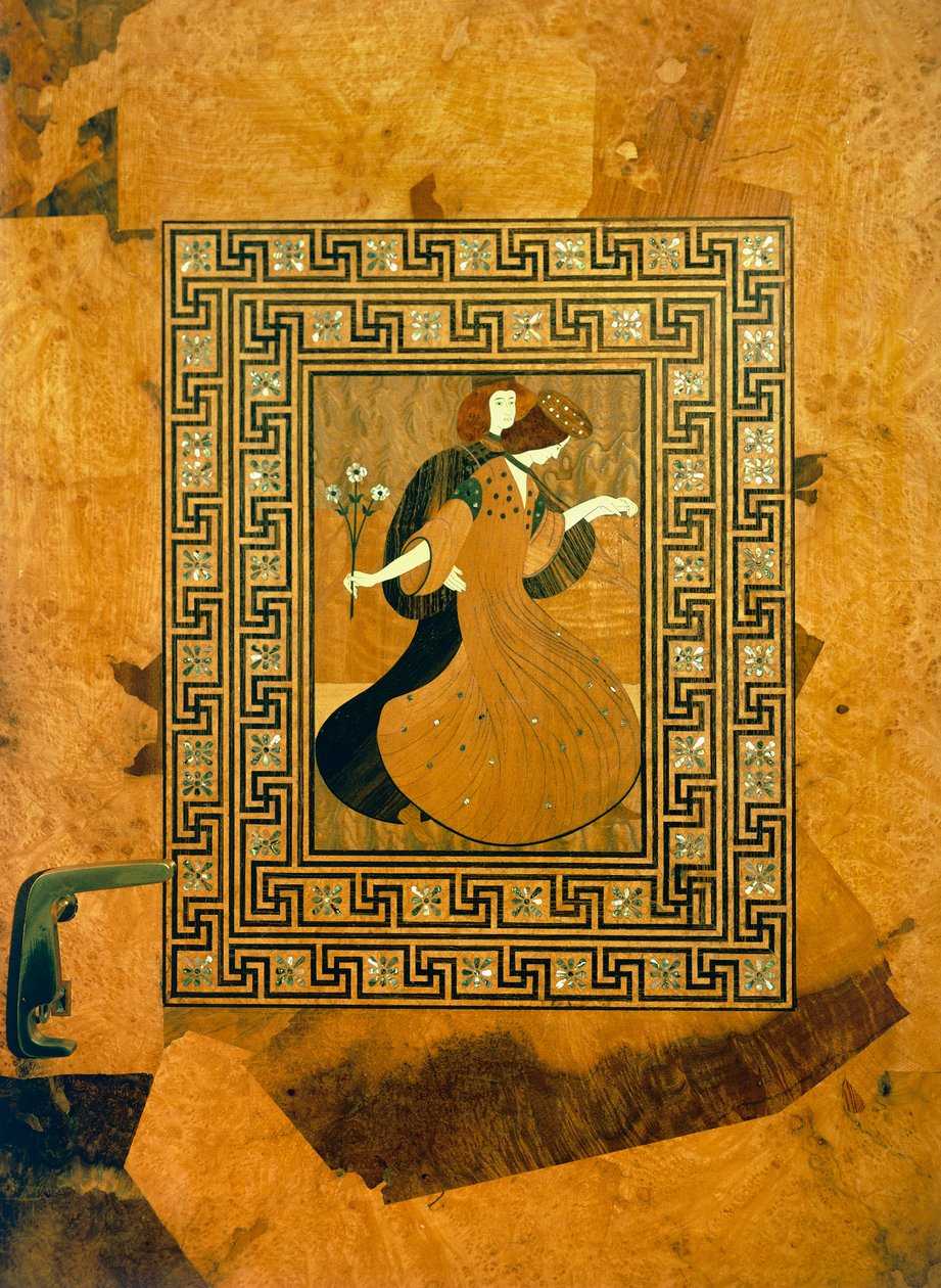 Galante Szene, dekorative Einlage an der Tür zum Musiksaal, Zeichnung von Joseph Maria Olbrich, Wien, Österreich von Joseph Maria Olbrich