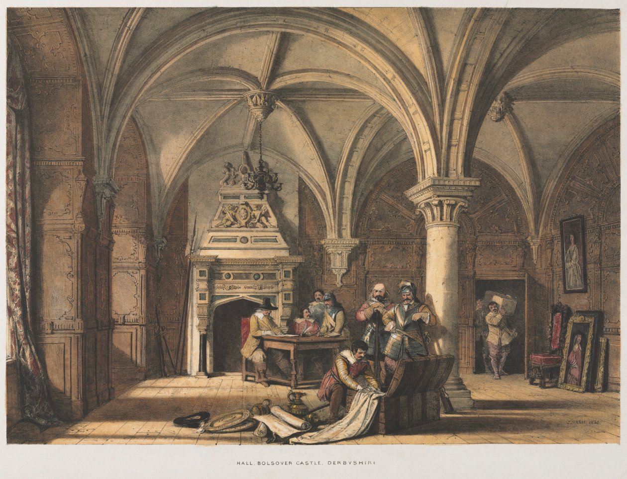 Halle, Bolsover Castle, Derbyshire, 1840 von Joseph Nash