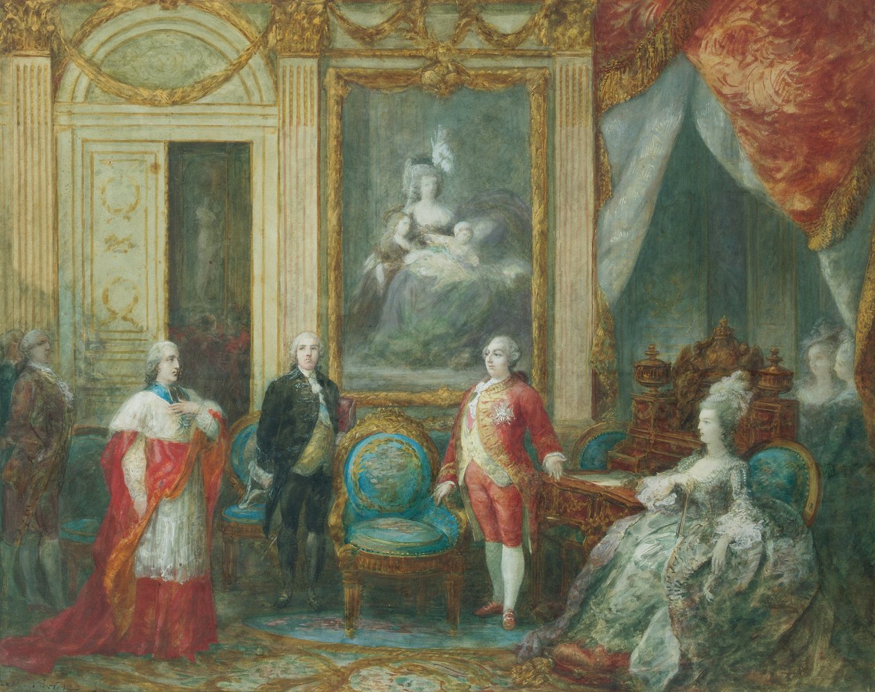Ludwig XVI. und seine Frau Marie Antoinette empfangen einen Kardinal von Joseph Navlet