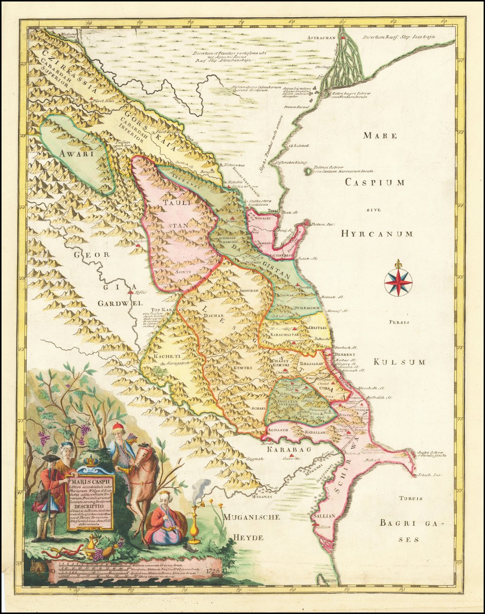 Karte der westlichen Kaspischen Region von 1728 von Joseph Nicholas de L