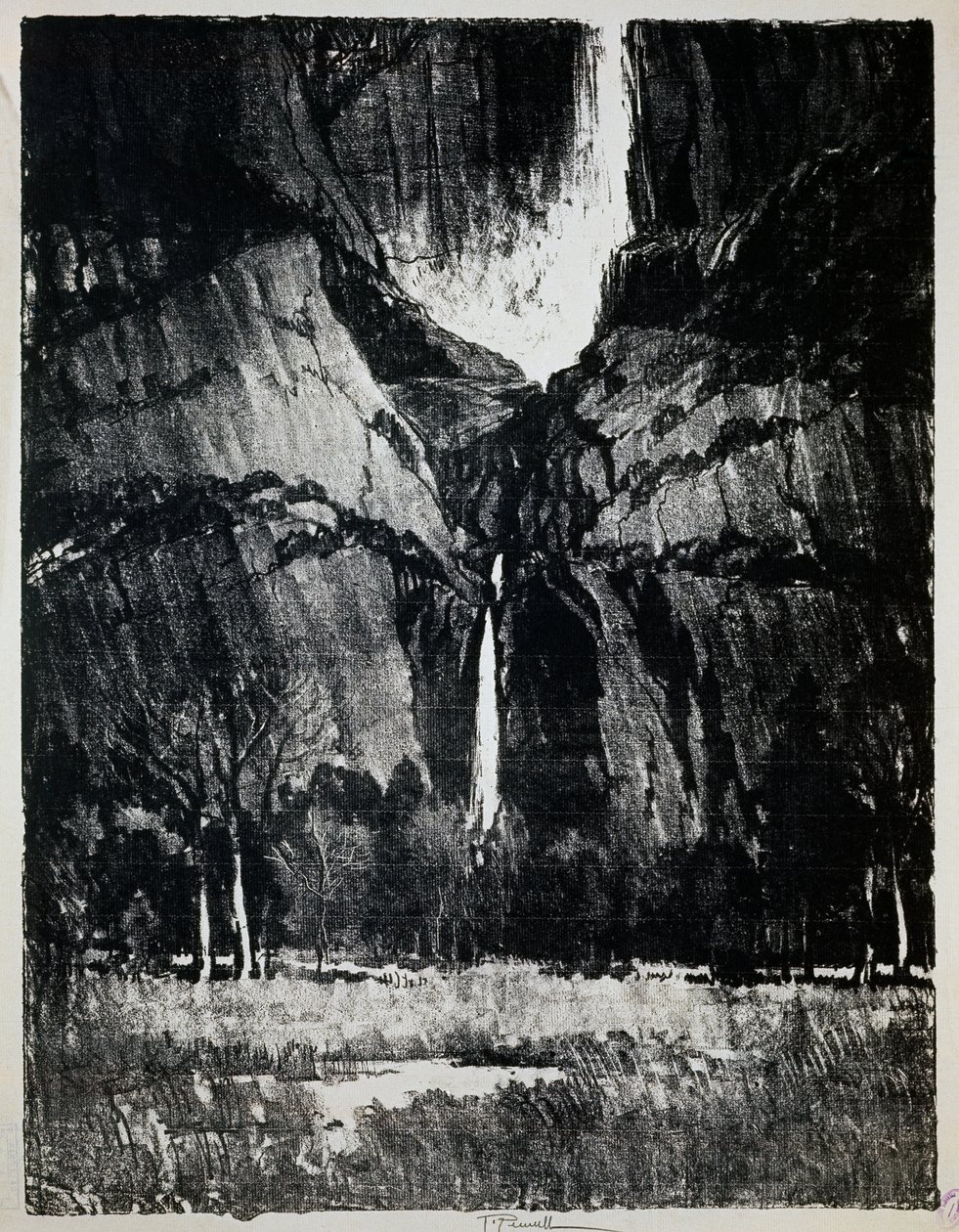 Am Fuß des Wasserfalls, von Joseph Pennell, Gravur von Joseph Pennell