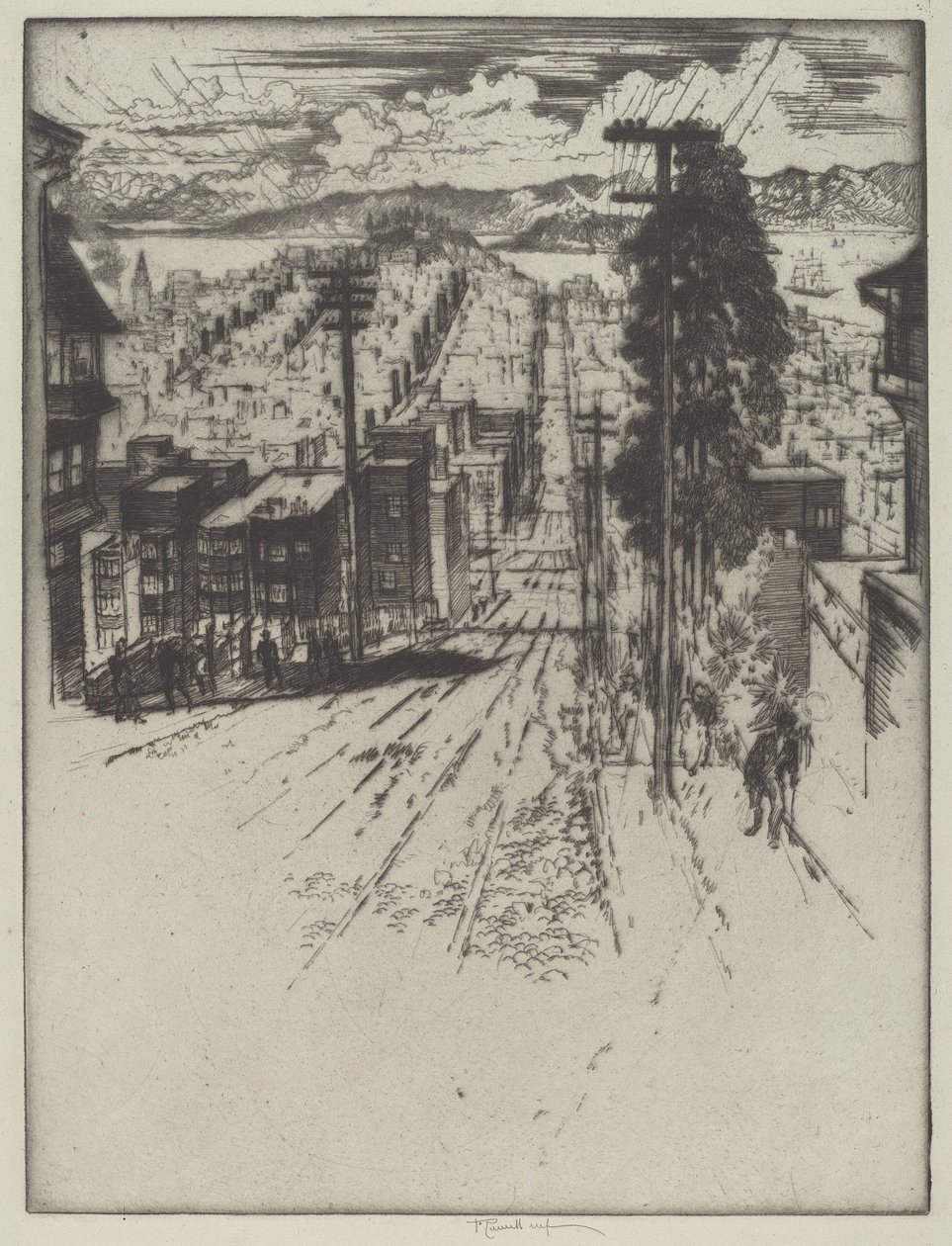 Hinunter und hinauf die Hügel zur Bucht, San Francisco von Joseph Pennell