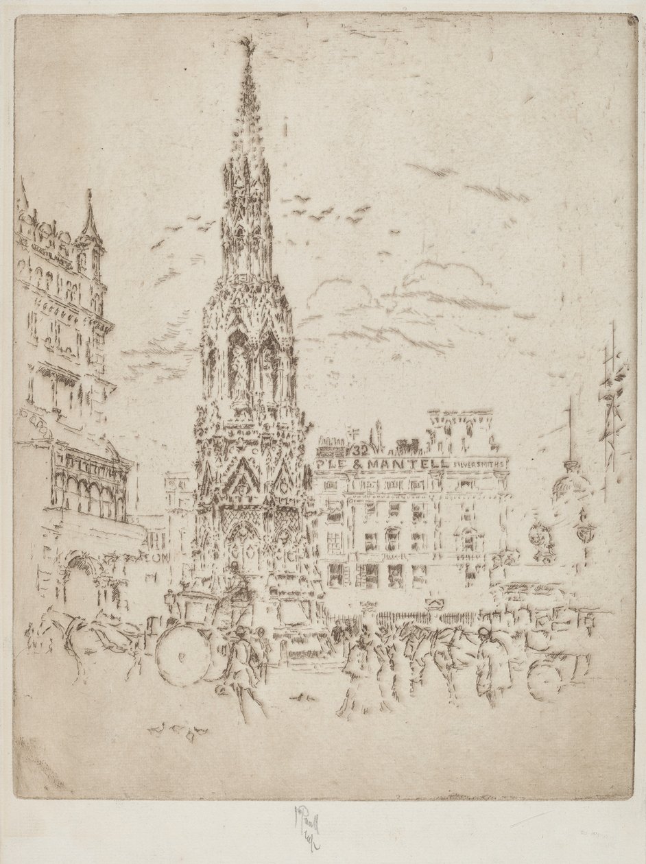 Das Elinor-Kreuz, vor dem Bahnhof Charing Cross von Joseph Pennell