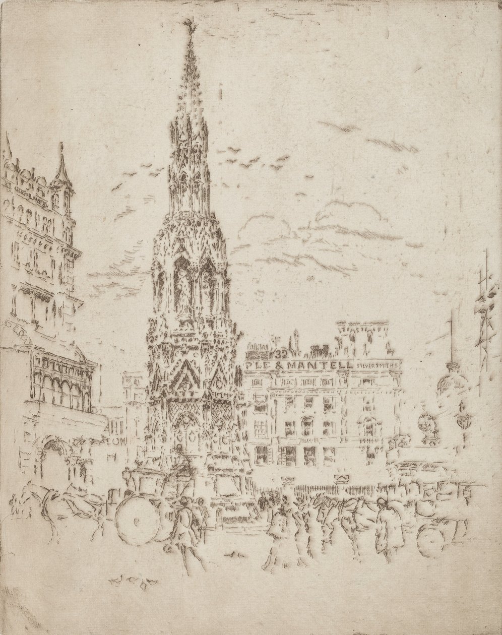 Das Elinor-Kreuz vor dem Bahnhof Charing Cross, 1906 von Joseph Pennell