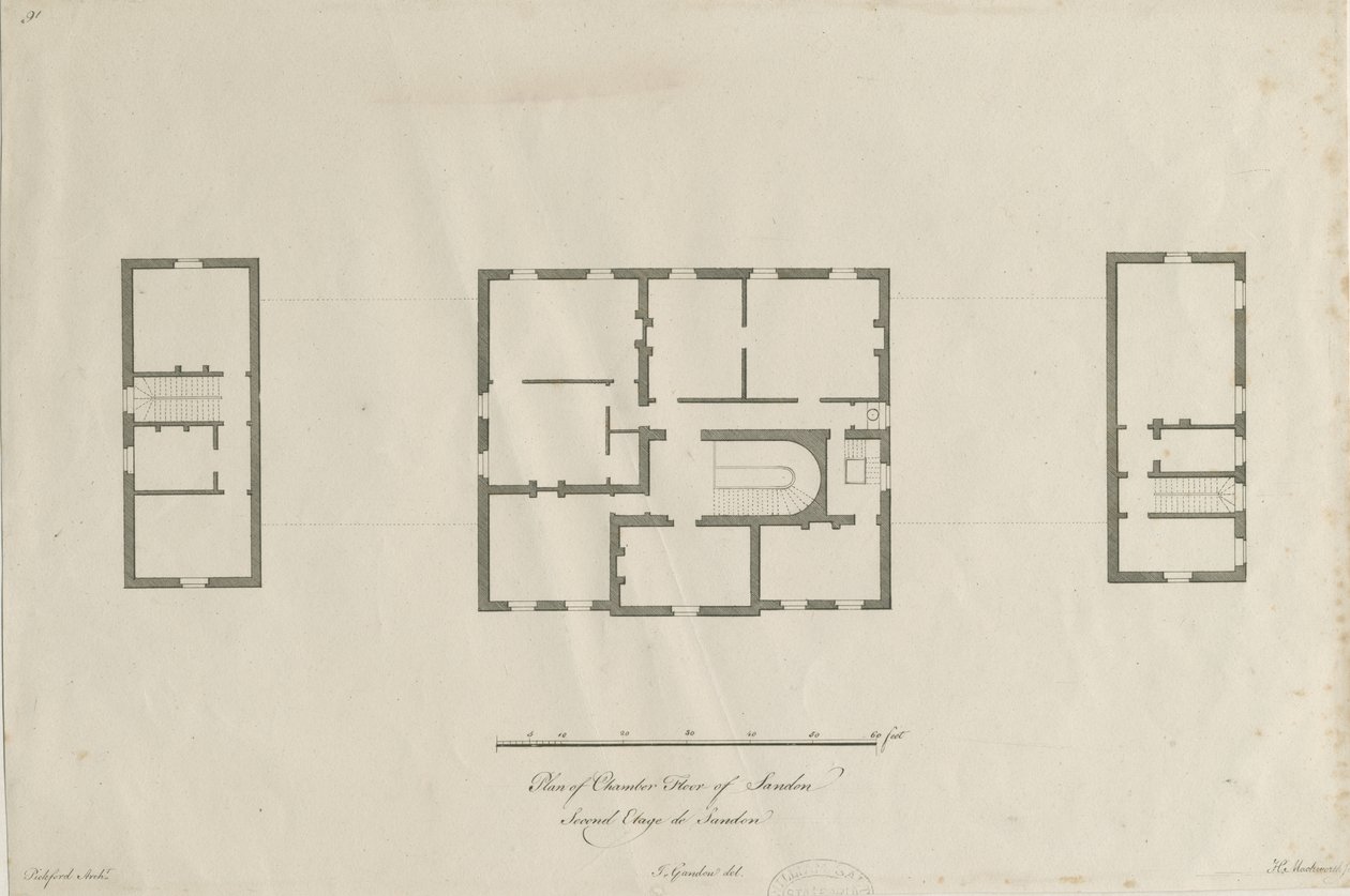 Sandon Hall - Plan des Kammergeschosses: Gravur, undatiert [1769-1771] von Joseph Pickford