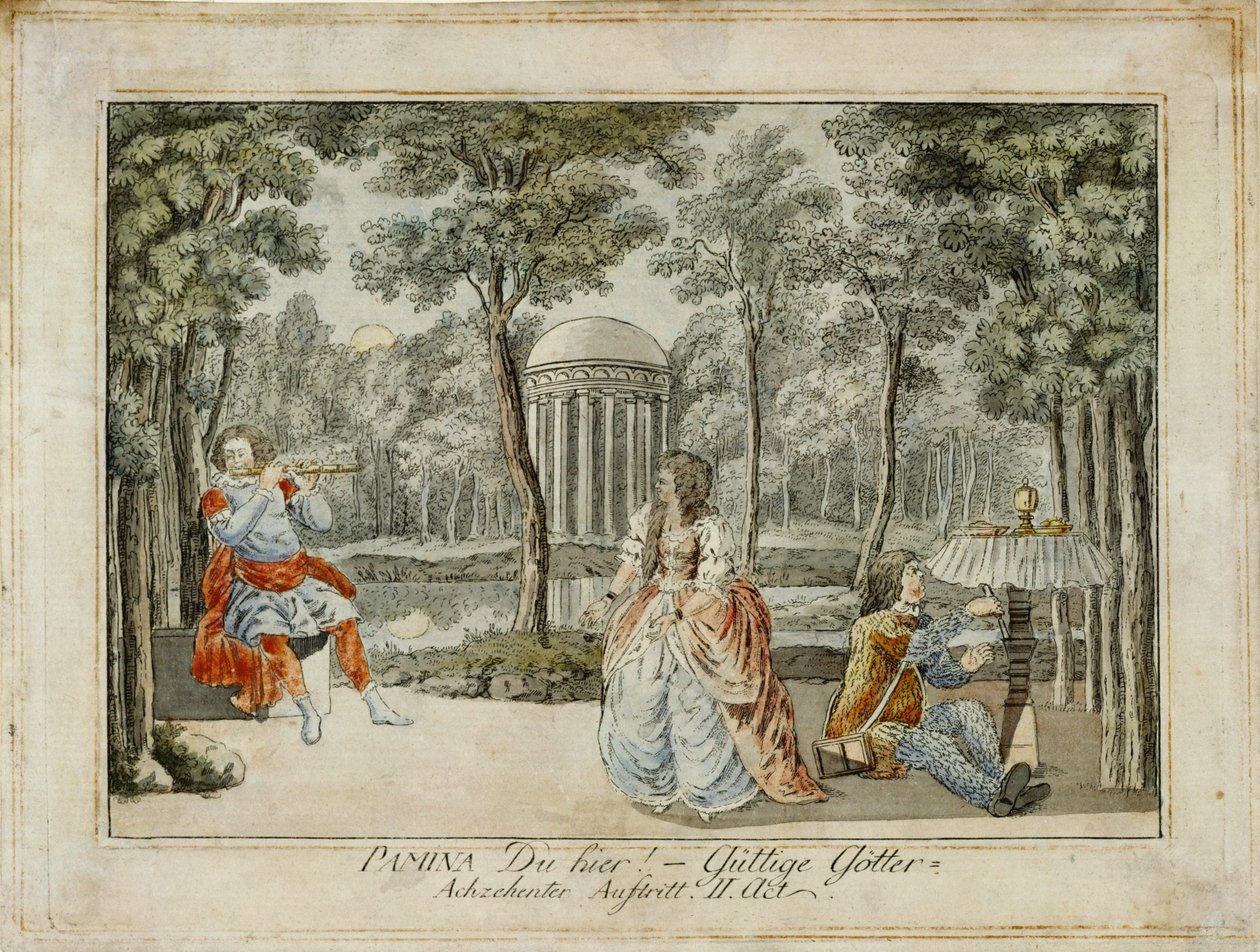 Tamino, Pamina und Papageno (Gravur) von Joseph Schaffer