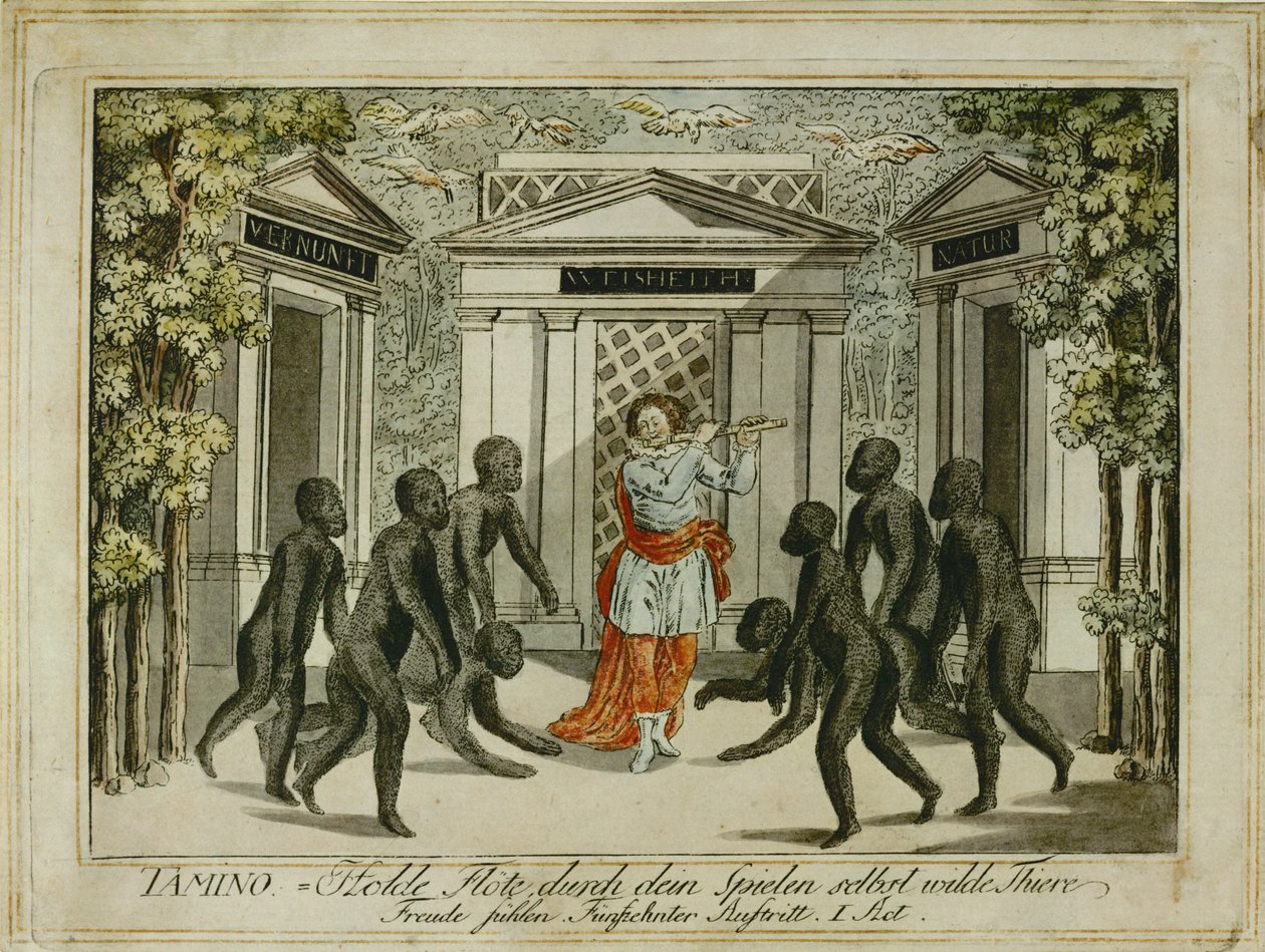 Tamino zähmt die Tiere mit der Zauberflöte (Gravur) von Joseph Schaffer