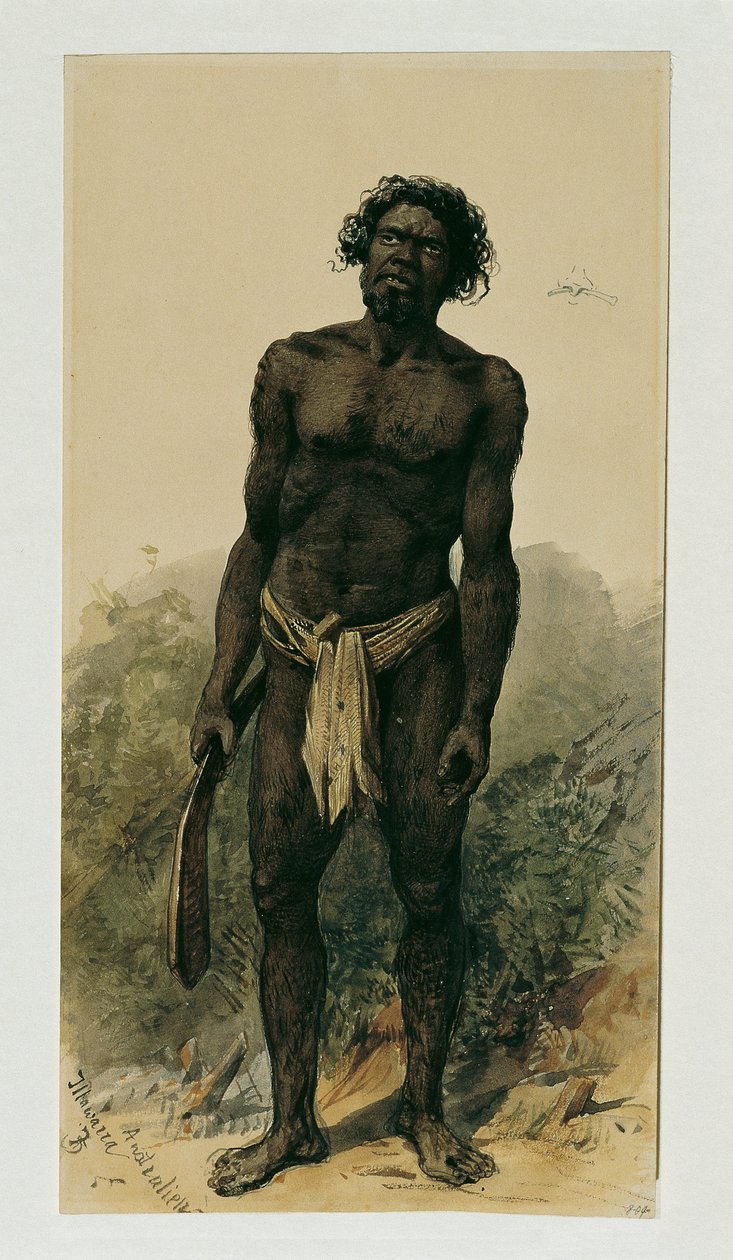 Eingeborener mit Bumerang aus Woolongong (Wollongong), Australien von Joseph Selleny