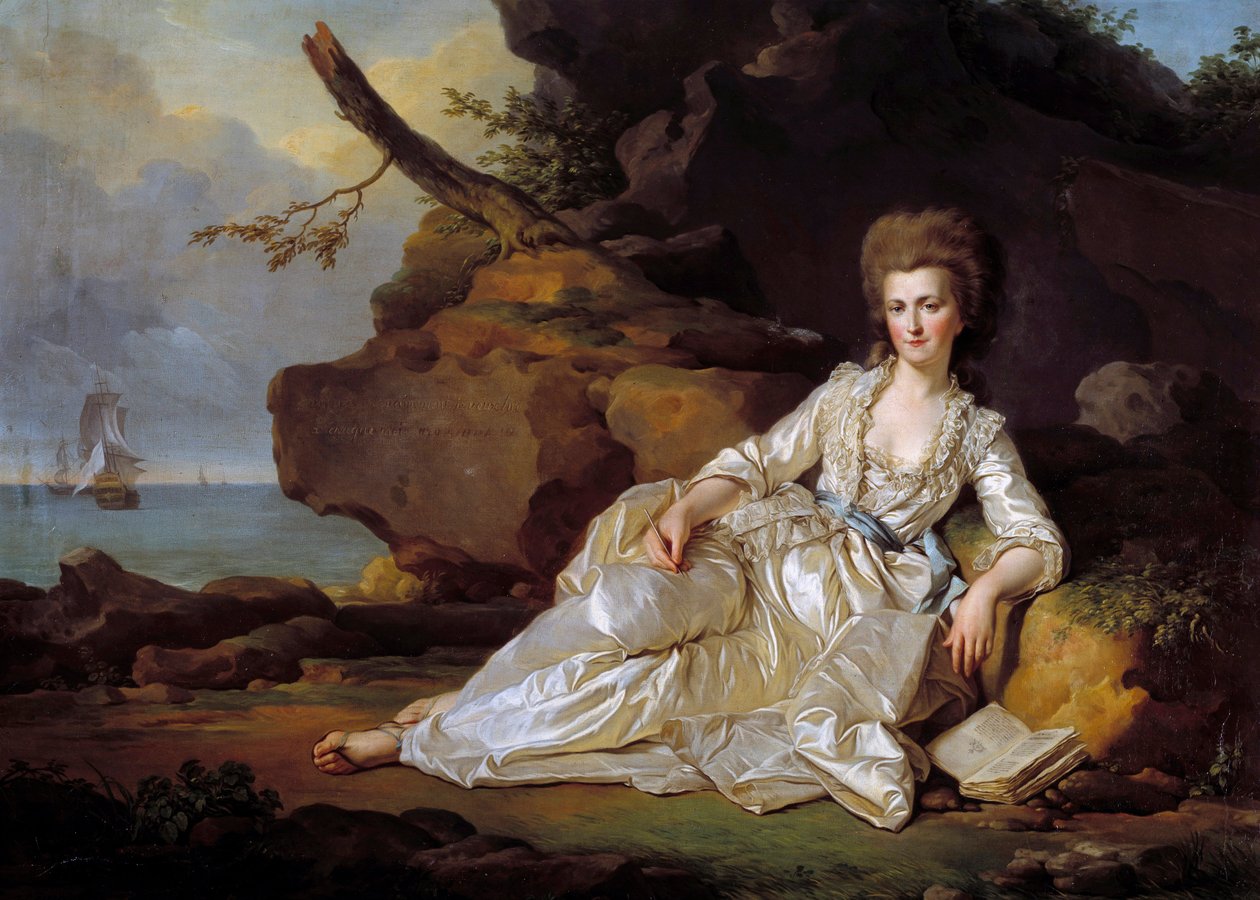 Porträt der Herzogin von Chartres (1753-1821) in Anwesenheit des Schiffes Heiliger Geist, das den Herzog von Chartres zur Schlacht von Ouessant bringt von Joseph Siffred Duplessis
