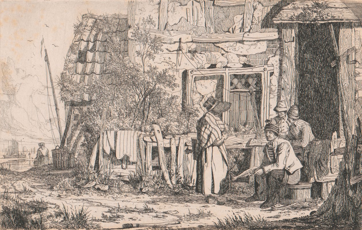Hütte mit Menschen von Joseph Stannard