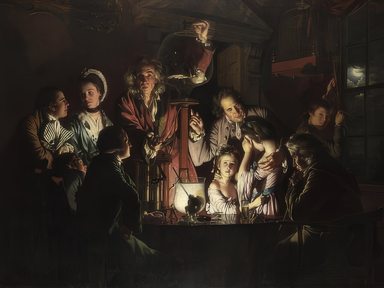 Das Experiment mit dem Vogel in der Luftpumpe von Joseph Wright of Derby