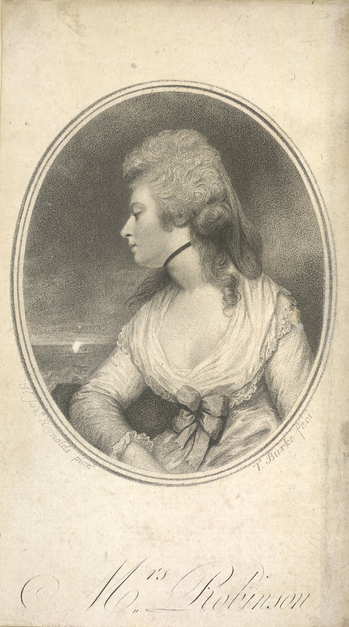 Mrs. Robinson. Mary Robinson, geborene Darby, bekannt als Perdita (1758-1800). Englische Schauspielerin, Dichterin und Romanautorin. Erste öffentliche Geliebte von König George IV, als er noch Prinz von Wales war. Porträt, nach Sir Joshua Reynolds. von Joshua (after) Reynolds