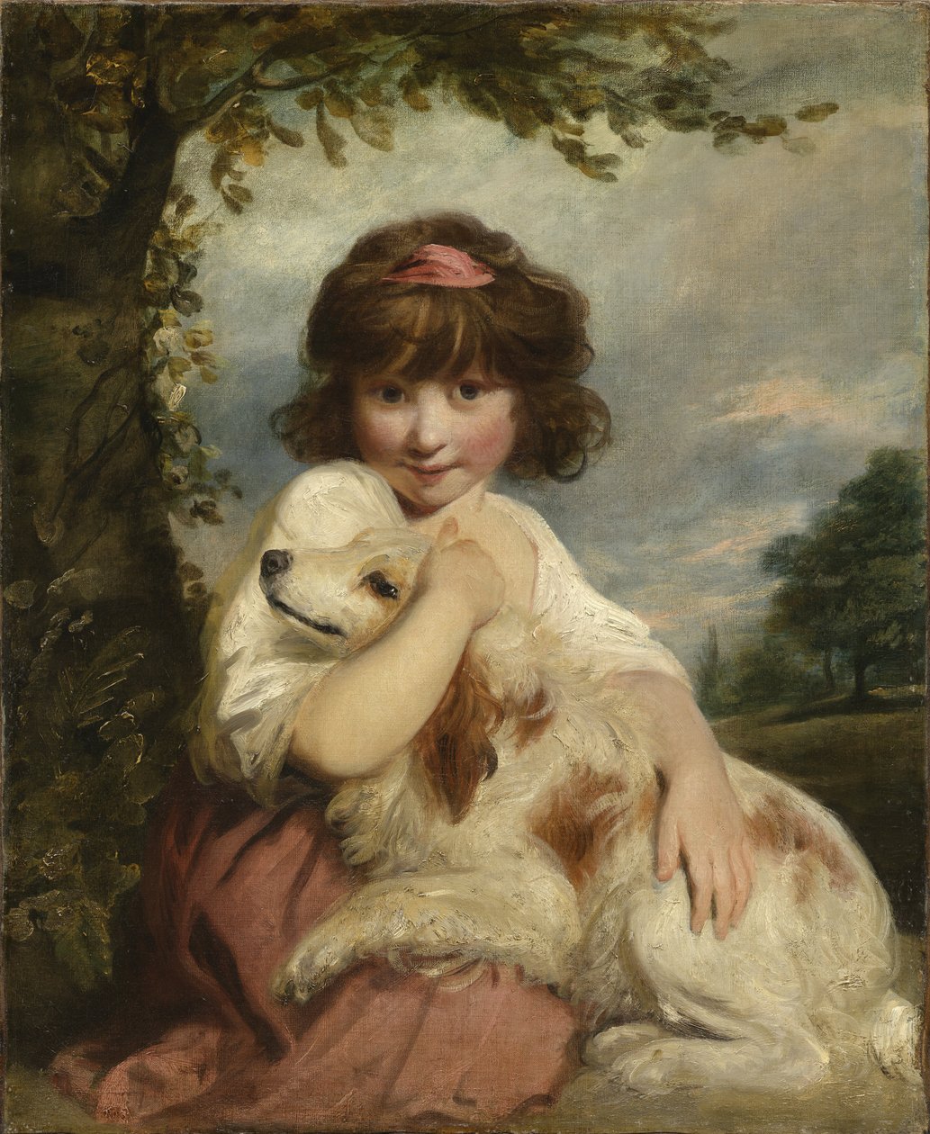 Ein junges Mädchen und ihr Hund von Joshua Reynolds