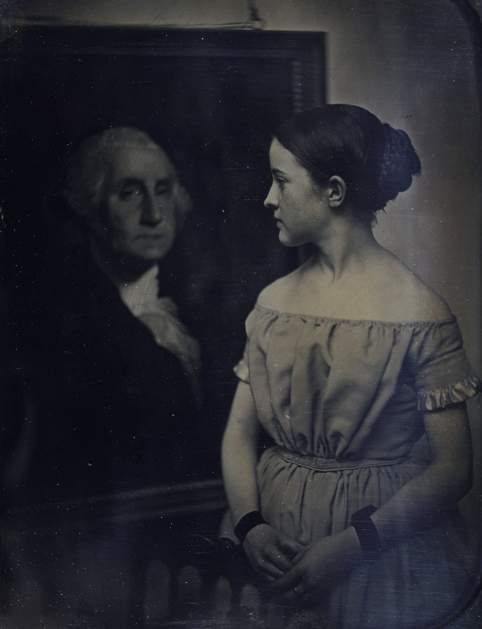 Mädchen mit Porträt von George Washington, ca. 1850 von Josiah Johnson Hawes, Albert Sands Southworth