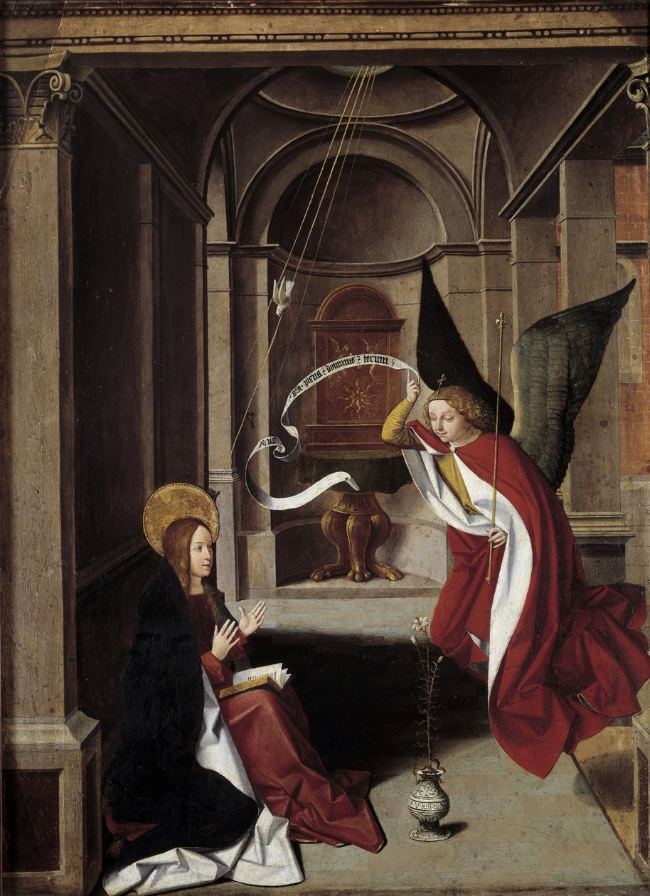 Leben der Jungfrau: Die Verkündigung (Gemälde) von Josse (fl.1493 1508) Lieferinxe