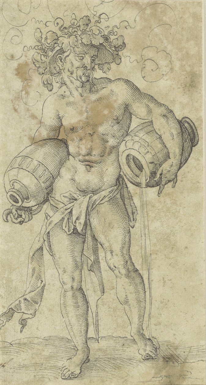 Nackter Mann mit einem von Weinlaub umkränzten Hut von Jost Amman (possibly)