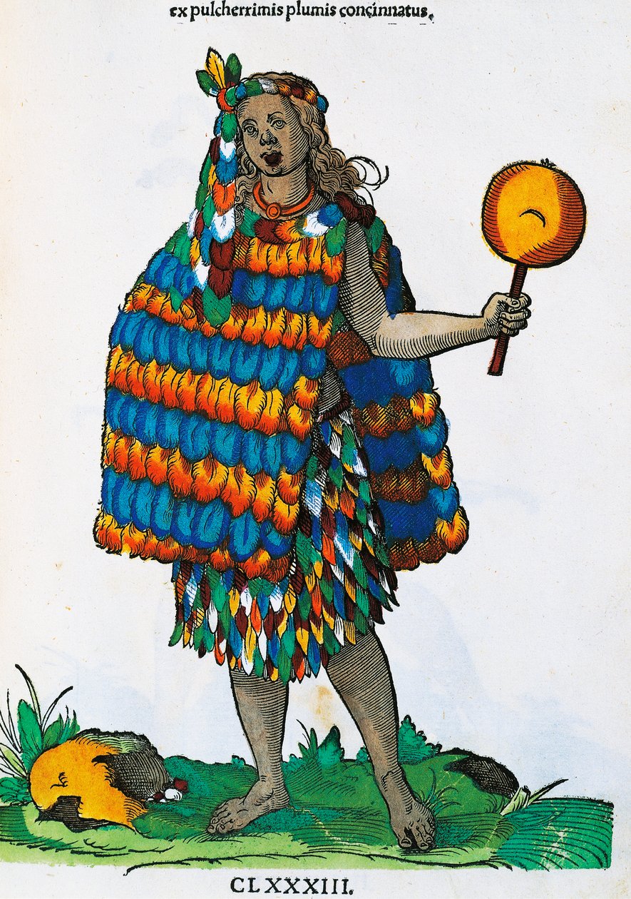 Amerikanischer Indianer, Gravur von Hans Weigel Elder nach einem Gemälde von Jost Amman, aus Habitus praecipuorum populorum tam virorum quam foeminarum singulari arte depicti, Nürnberg von Jost Amman