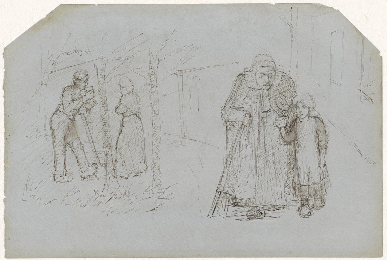 Bauer, Bäuerin und Mädchen mit einer alten Frau von Jozef Israëls