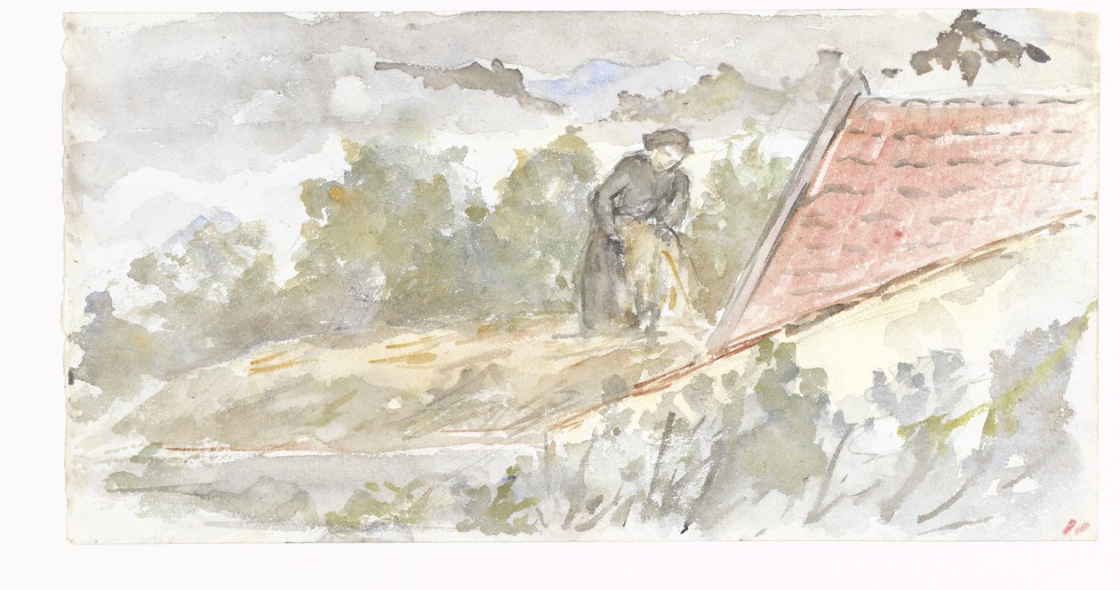 Landschaft mit Frau und Dach eines Hauses von Jozef Israëls