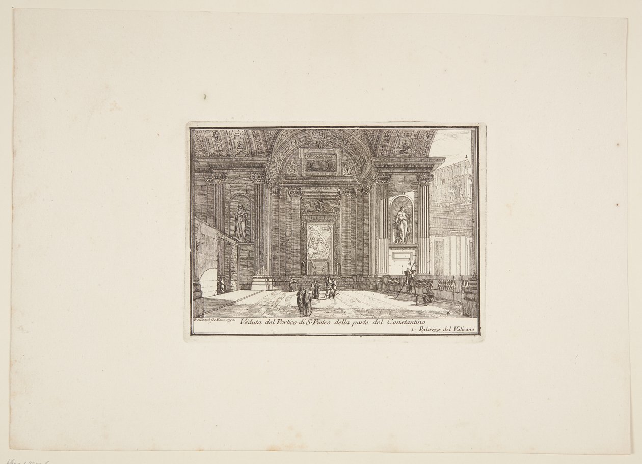 Veduta del Portico di S. Pietro della parte del Constantino. 1. Palazzo del Vaticano von Jérôme Charles Bellicard
