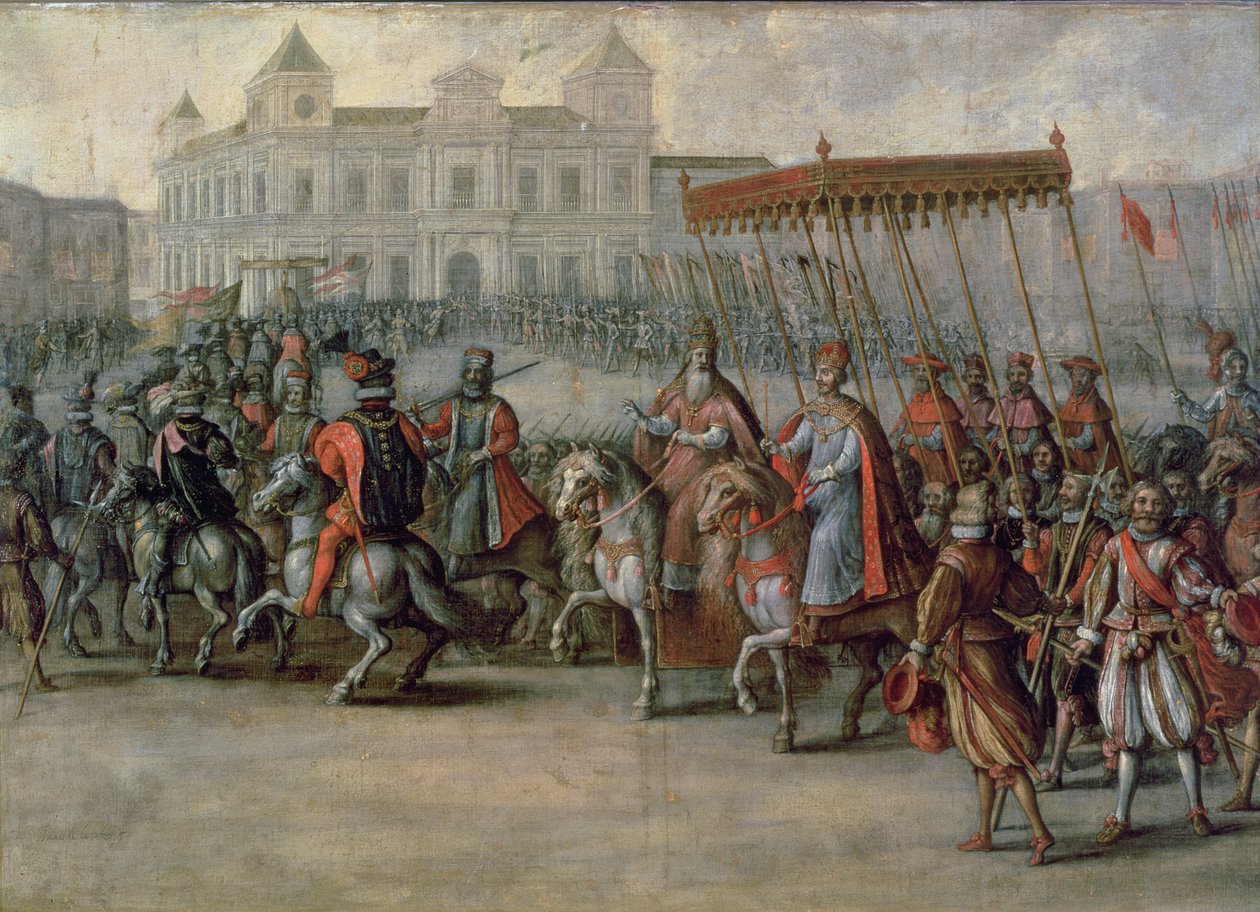 Der Einzug von Karl V. in Bologna zu seiner Krönung von Juan de la Corte