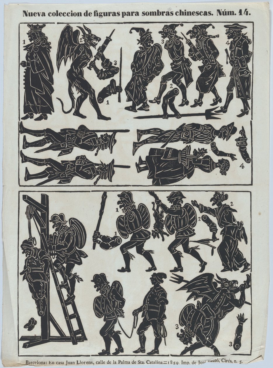 Blatt 14 von Figuren für chinesische Schattenspiele von Juan Llorens