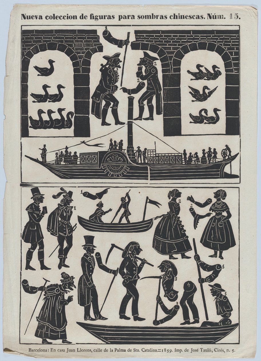 Blatt 15 von Figuren für chinesische Schattenspiele, 1859 von Juan Llorens