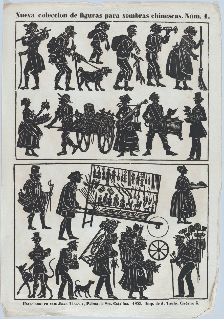Blatt 1 der Figuren für chinesische Schattenspiele, 1859 von Juan Llorens