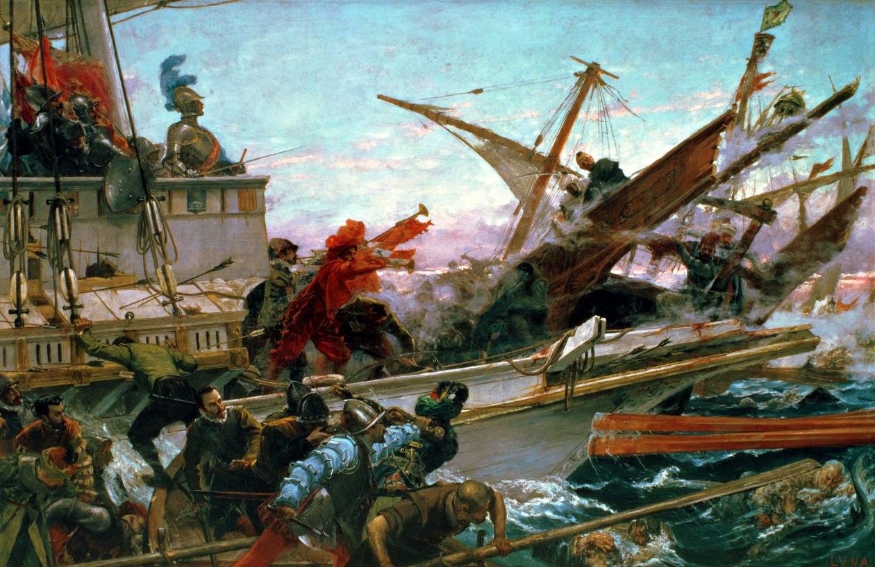 Die Seeschlacht von Lepanto, geführt von Don Juan von Österreich (1547-78) im Jahr 1571 von Juan Luna y Novicio
