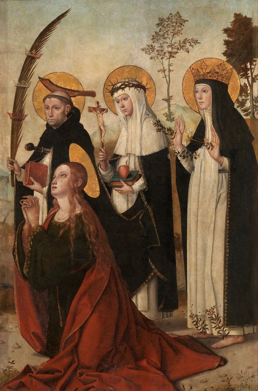 Maria Magdalena, Peter von Verona, Katharina von Siena und Margareta von Ungarn von Juan de Borgoña