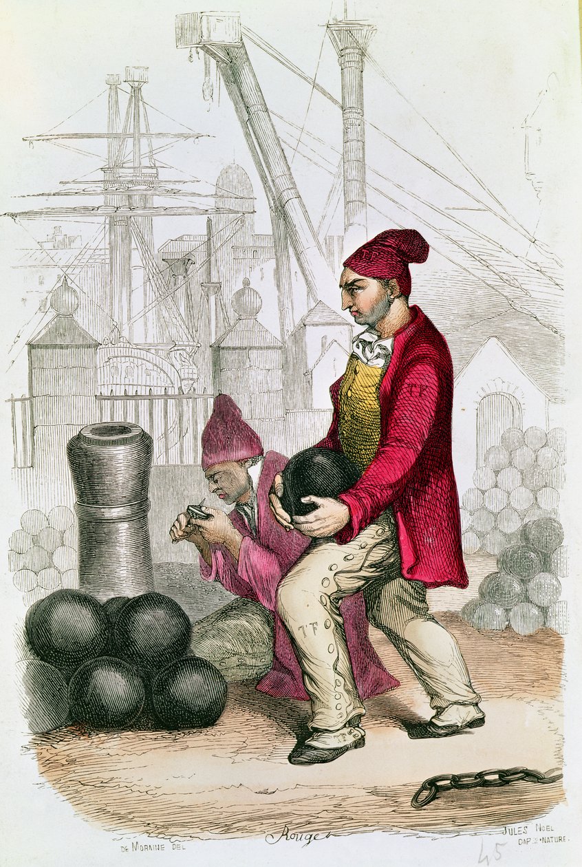 Ein Sträfling in der Strafkolonie von Toulon, graviert von De Moraine, ca.1845 von Jules Achille Noel