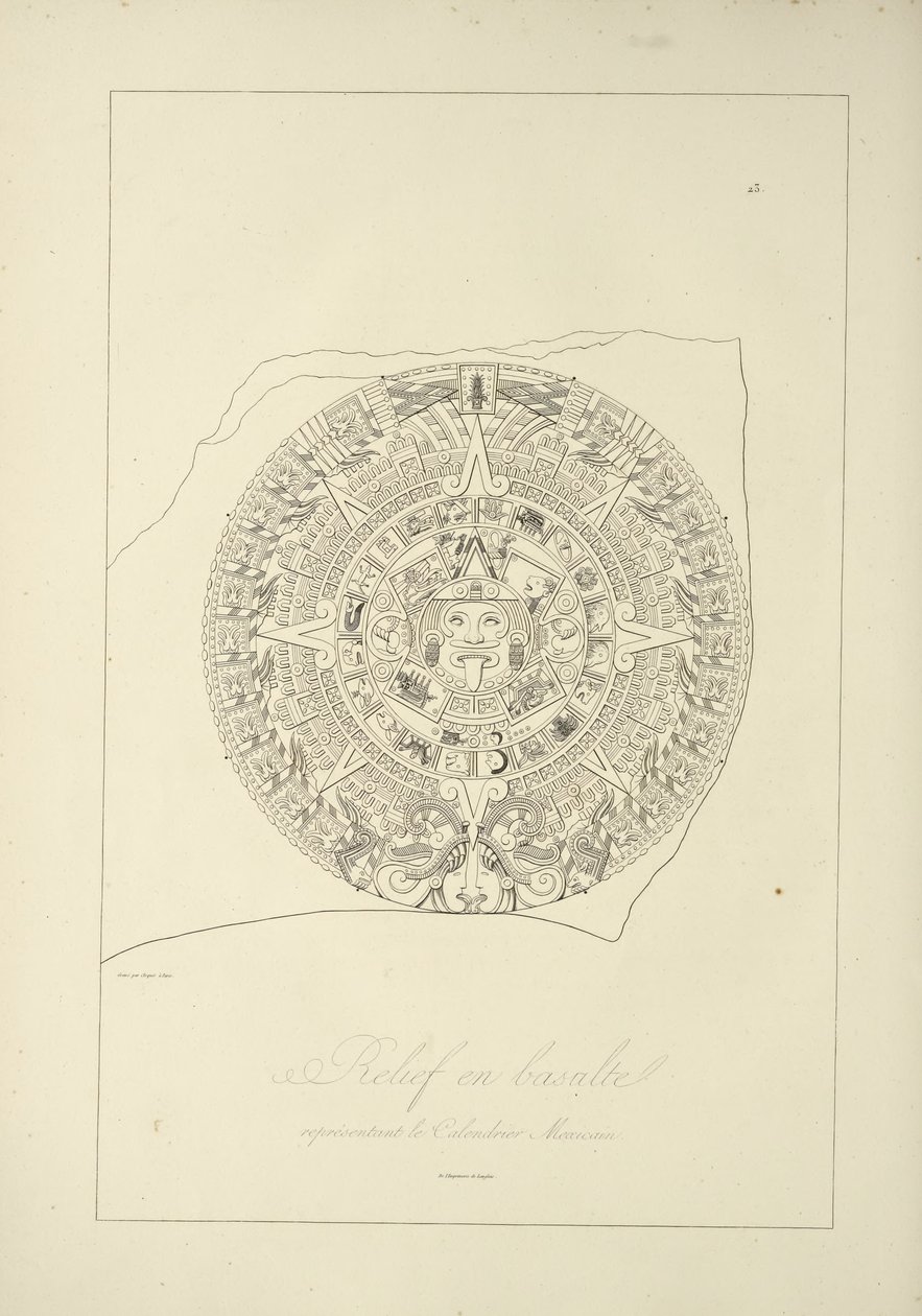 Relief in Basalt, das einen mexikanischen Kalender darstellt, Illustration aus Vues des Cordillères et Monumens des Peuples Indigènes de l