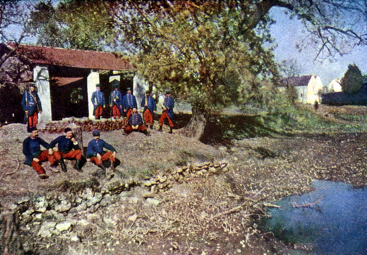 Französische Soldaten in Monthyon während der Schlacht an der Marne östlich von Paris, September 1914 von Jules Gervais Courtellemont